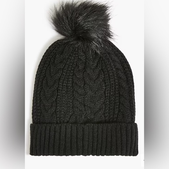 J. Crew Accessories - J Crew Cable Knit Pom Pom Beanie Black NWT
